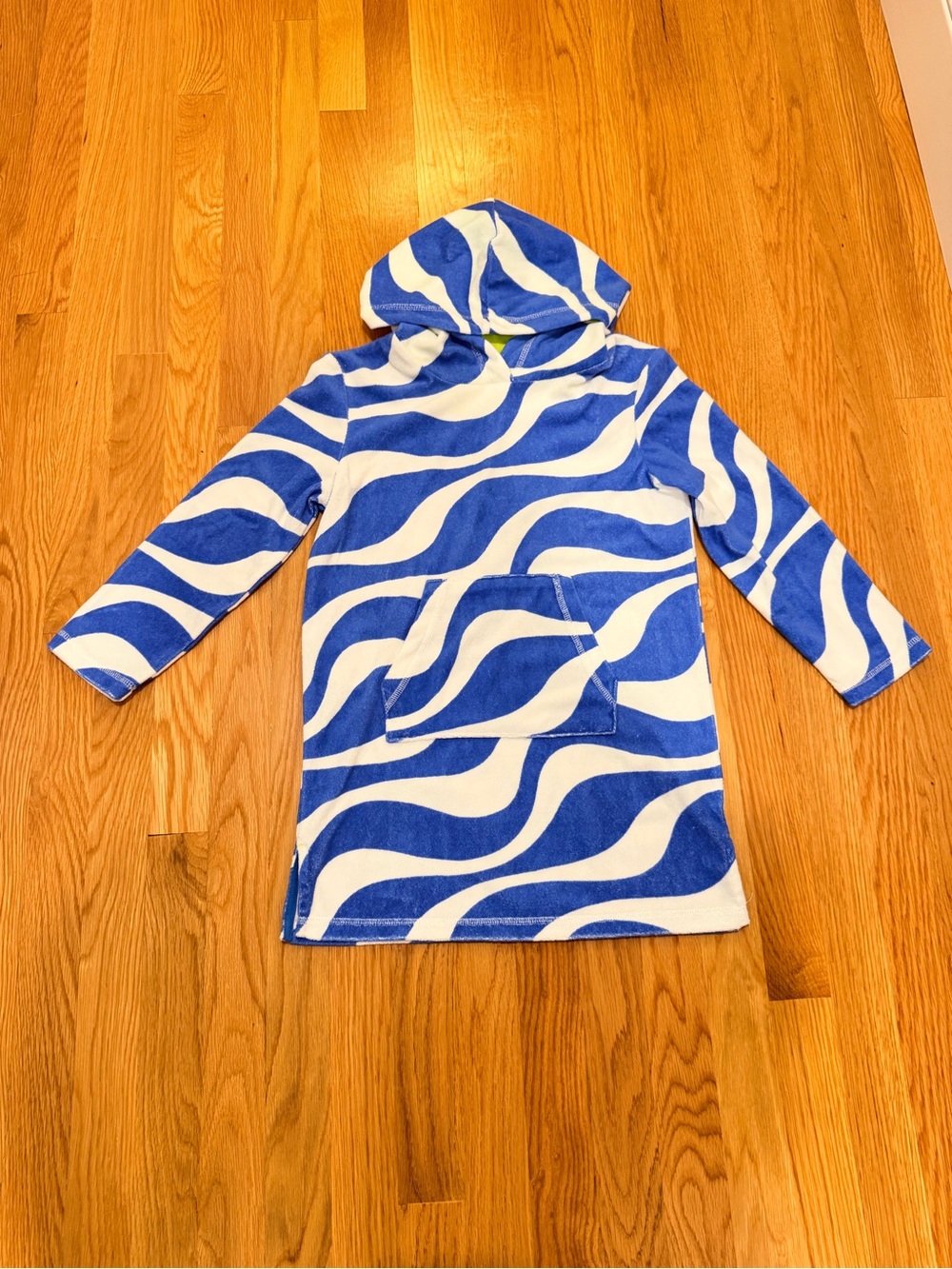 Boden Blue & White Wave Hooded Kids Swim Coverup - NWT- Size 7/8